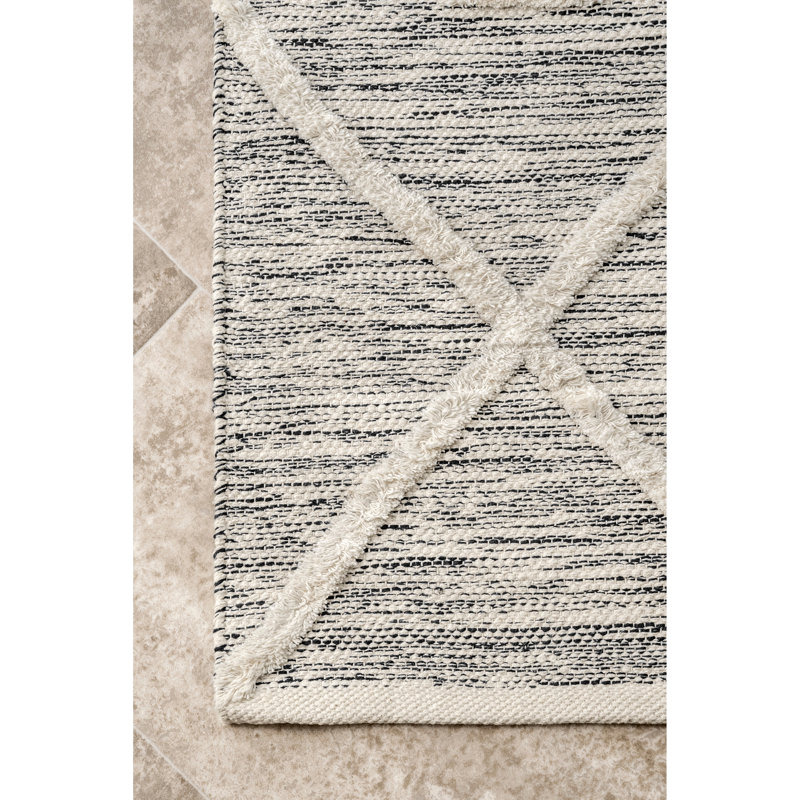 Tapis à surface gris en coton touffeté à la main Mizpah, Rectangle 5 pi x 8 pi