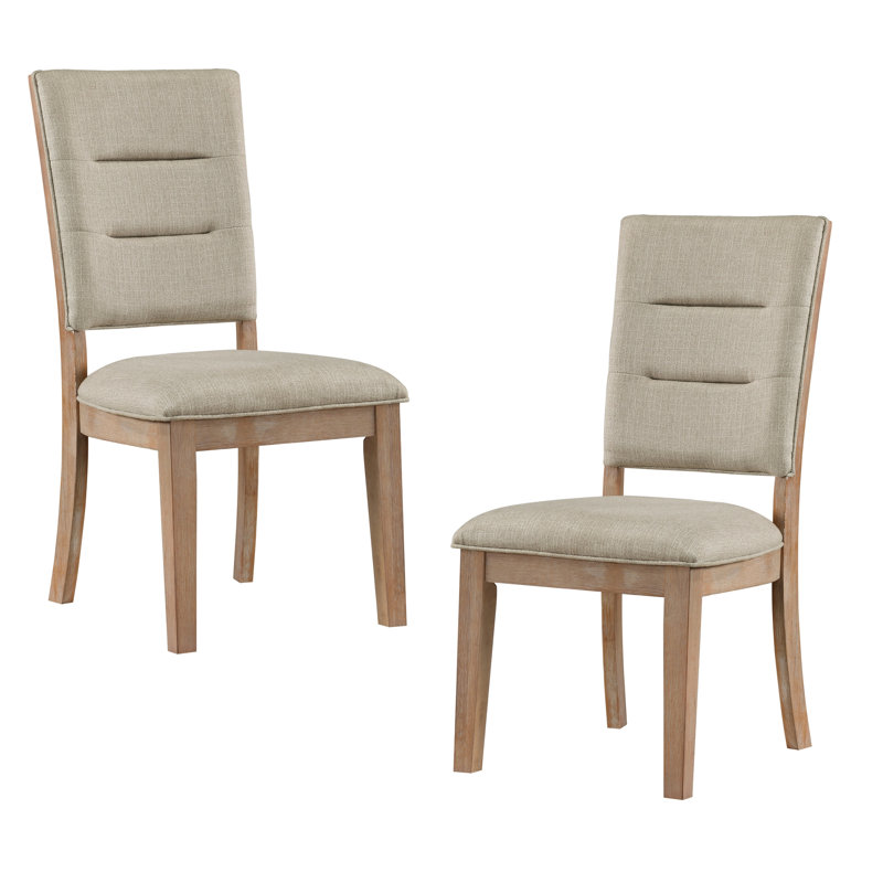 2 chaises de salle à manger, finition chêne rustique, assise et dossier rembourrés beiges 2 pièces avec dossier en chêne texturé, structure en bois à échelle