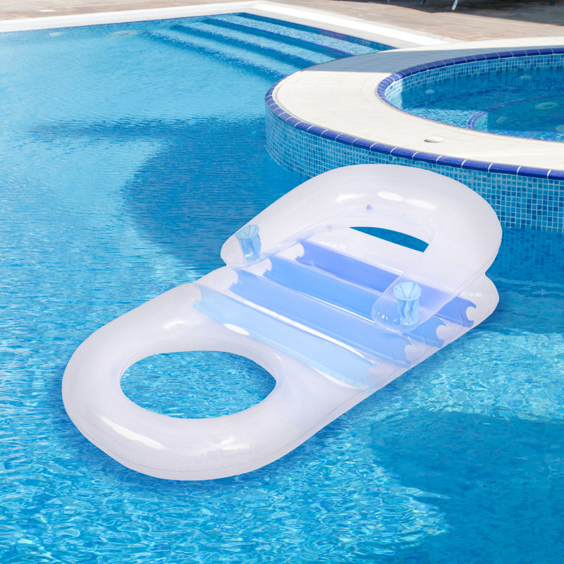 59" Blue Transparent Inflatable Pool Lounger With Cup Holders, Blue