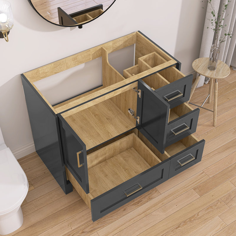 Base de meuble-lavabo simple 42 po en bois massif gris autoportant