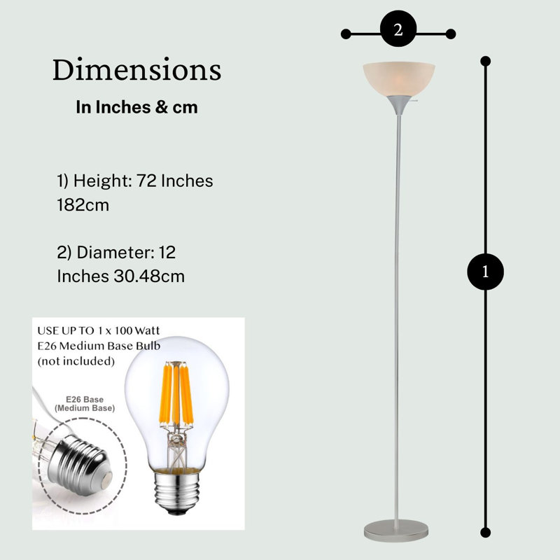 Ankoma 72'' Torchiere Floor Lamp, Silver