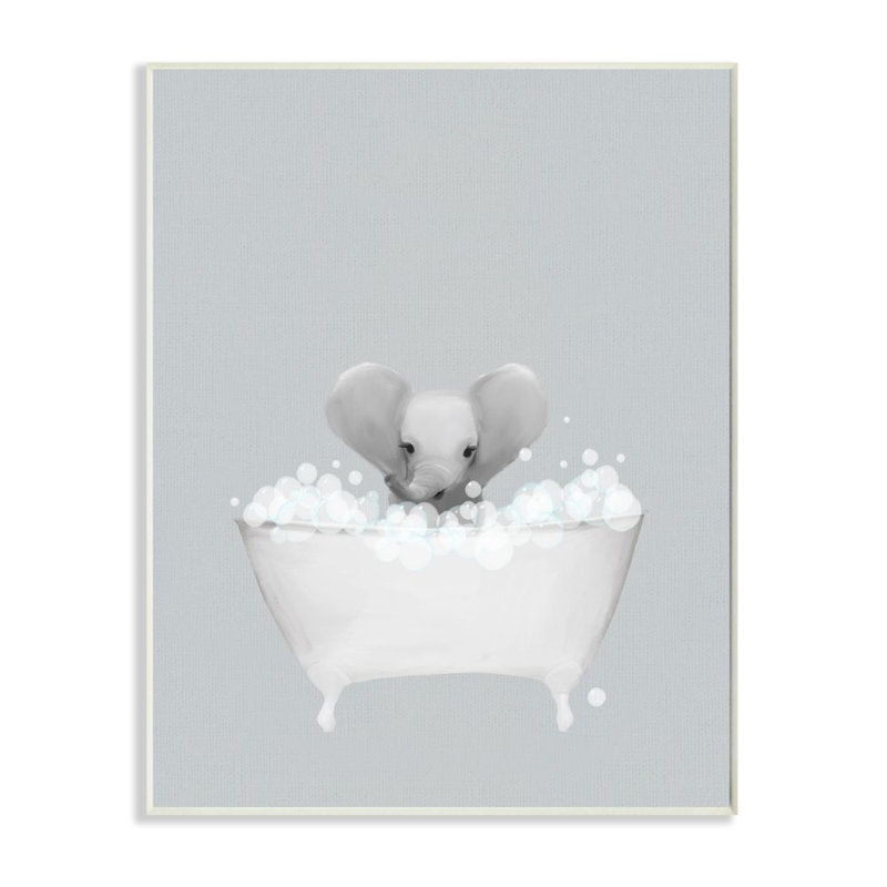 «Elephant Blue Bath» par Leah Straatsma - reproduction d'art, Plaque murale, H 19 po x l 13 po