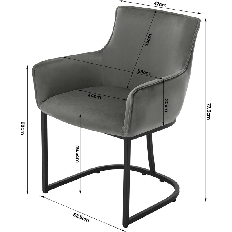 46.5cm H Velvet Upholstered Upholstered Back Cantilever Chair, Grey/Brown/Blue