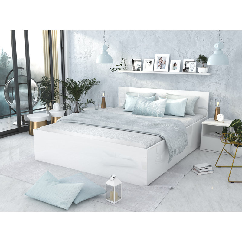 Audrienna Solid Wood Bed, European Double (140 x 200cm), White Gloss