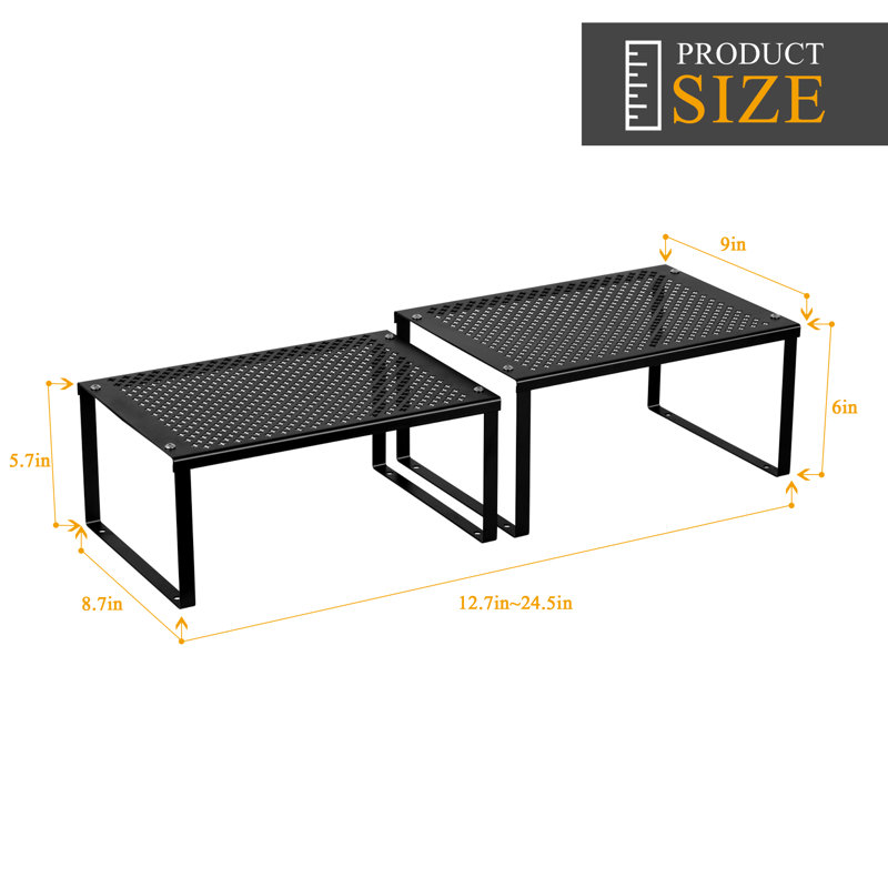 Black Kitchen Cabinet and Counter Shelf Organizer, Expandable and Stackable