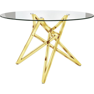 47 Inch Round Dining Table With Clear Glass Top And Polished Cross Base