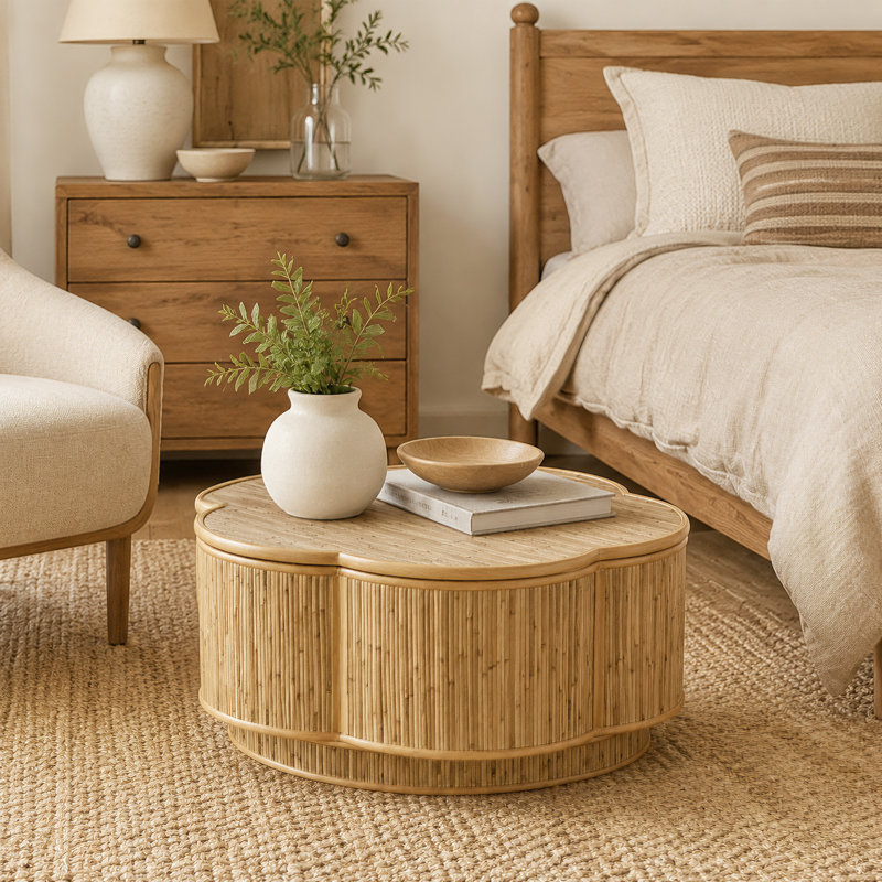 Table d'appoint en bois massif de 80 cm avec rangement pour salon et chambre