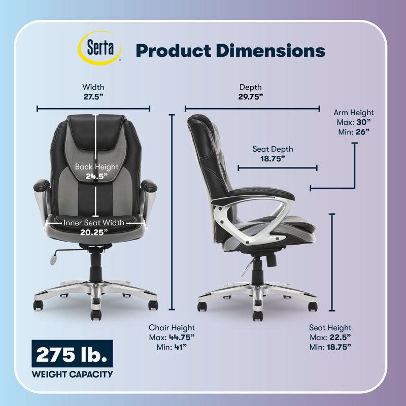 Serta Amplify Executive Office Chair with Faux Leather and Mesh, Opportunity Gray