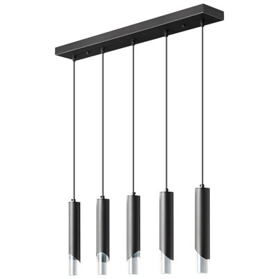 Luminaire suspendu à 5 lumières à DEL avec mini-luminaire à DEL noir réglable pour îlot de cuisine