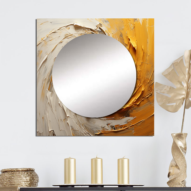 Refugio - Golden Lemon Zest Spiral Abstract Spirals Large Square Mirror For Wall Art Decor, 23" x 23"