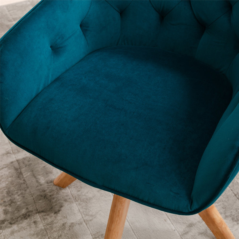 Chaise longue en velours capitonné 22,44 po Caralyn, Velours bleu sarcelle