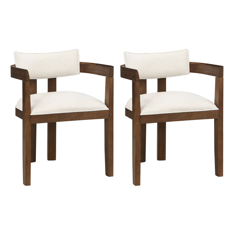 Linen Upholstered Armchair in Beige, 2, Brown