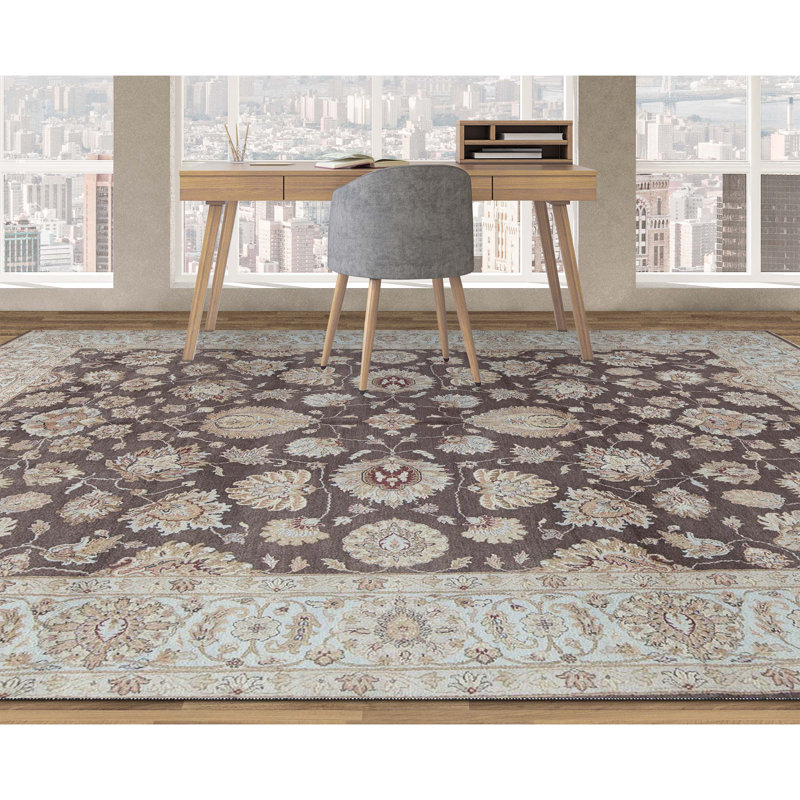 Wool Oriental Area Rug in Brown/Light Blue