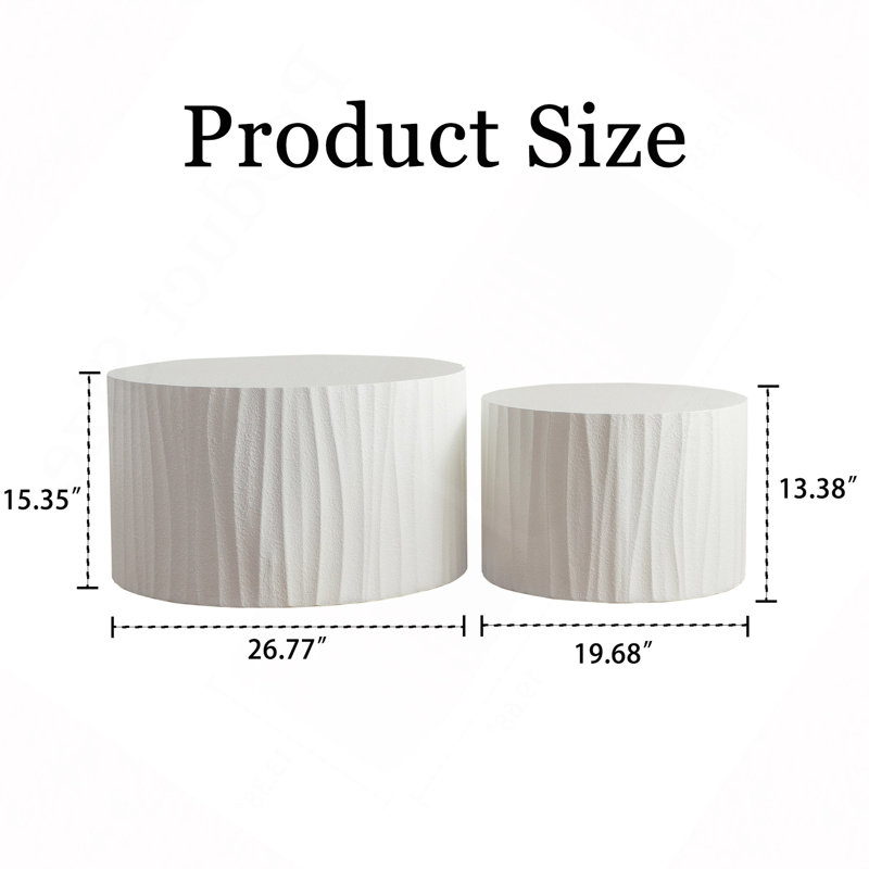 Ensemble de 2 tables basses rondes en bois Nesting, H 15,35 po x l 46,45 po x P 46,45 po, Blanc crémeux