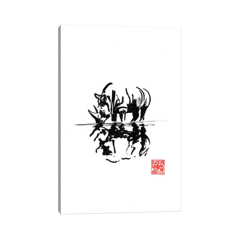 Rhinoceros by Péchane - Painting on Canvas, Wrapped Canvas, 20.32 cm H x 30.48 cm W