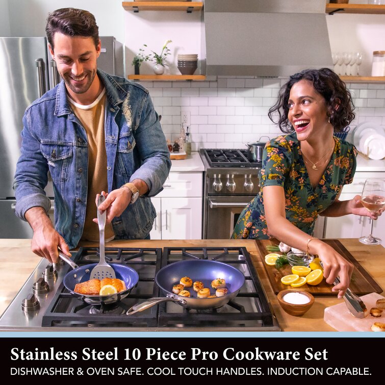 Granitestone Blue Stainless steel 10 Piece Cookware Set with Stay Cool  Handles, Oven & Dishwasher Safe