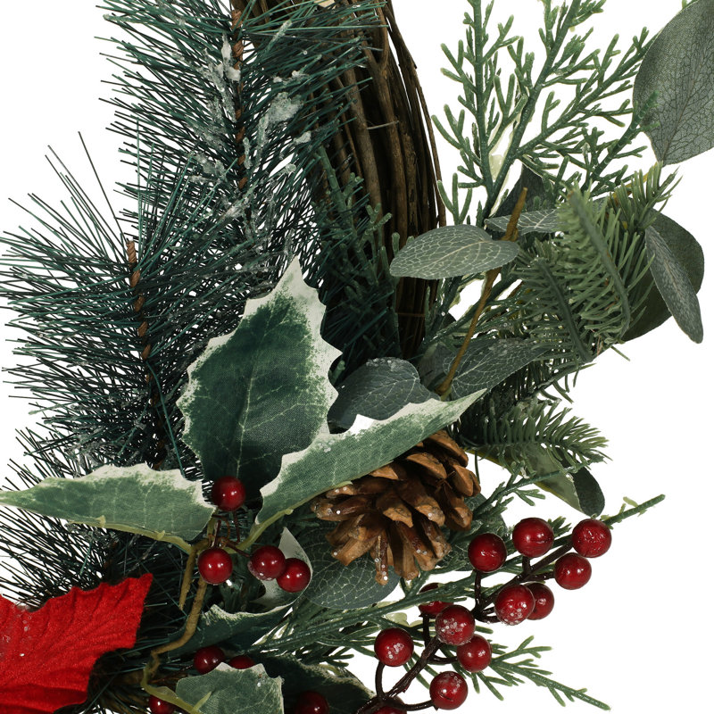 Assemblage de Noël de 23,5 po avec pommes de pin, baies et pin festif à finition réaliste, installation simple