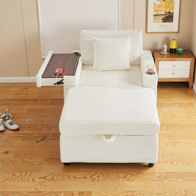 Oversized Chaise Lounge Ottoman Sofa With Storage & Tableboard, Seating Convertible Armrest & Cup Holder