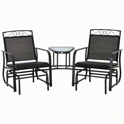 Fauteuils à bascule d'extérieur avec table basse, balançoire à bascule 2 places pour jardin et terrasse, structure en acier robuste et toile respirante