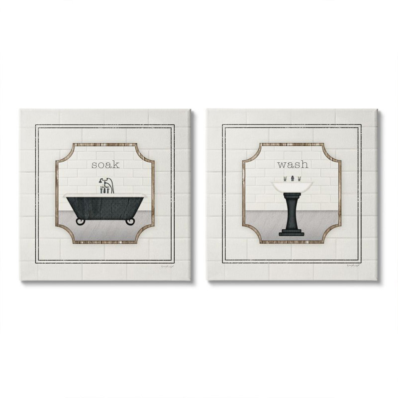 Soak and Wash Chic Bathroom Signs par Jennifer Pugh - ensemble de 2 reproductions d'impressions, H 24 po x l 24 po x 1,5 po