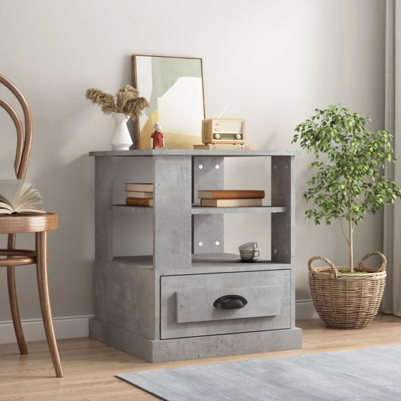 Boruta Solid Wood End Table, Concrete Grey