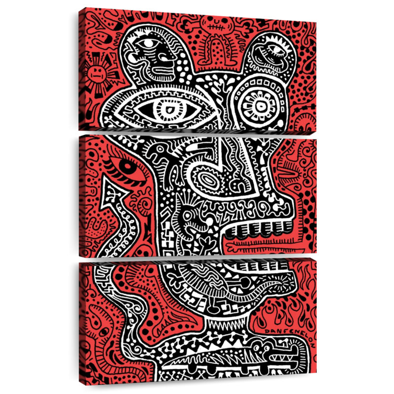 Tête de tiki Kelan I - rouge, H 74 po x l 48 po
