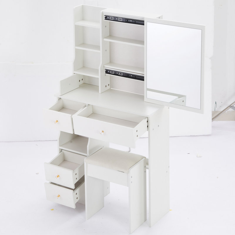 29.2" Vanity Table With Mirror And Storage For Small Space