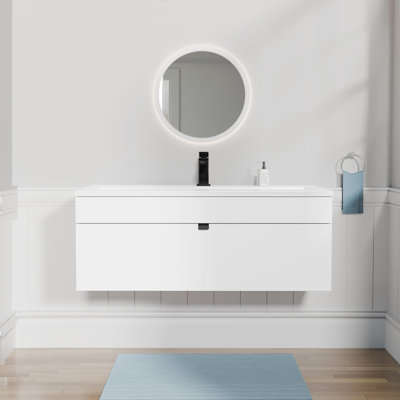 Meuble-lavabo mural moderne 42 po Loft Collection - Poignées blanches / noires