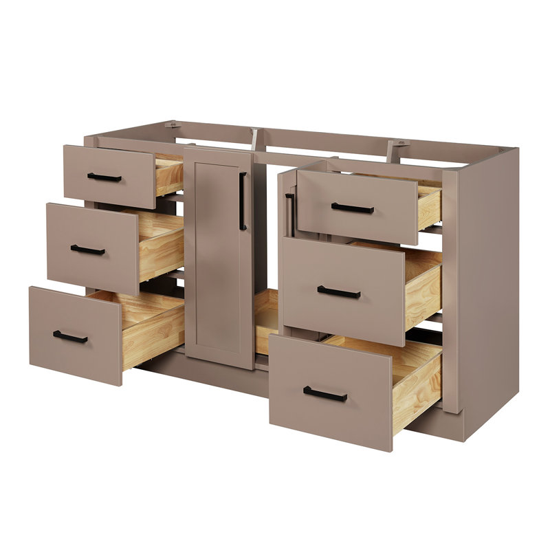 Meuble-lavabo ovale simple de 60 pouces avec comptoir en quartz blanc de Carrare de 1,5 pouce couleur moka, Ovale, Moka