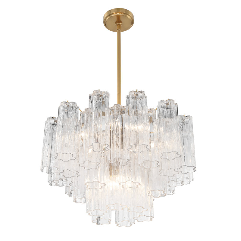 Arras Dimmable Tiered Chandelier, Aged Brass,  Clear, 14.25" H x 22" W x 22" D