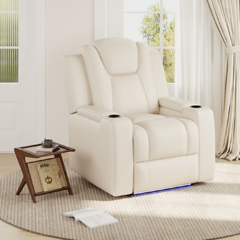 Fauteuil inclinable électrique rétro en cuir écologique, Beige