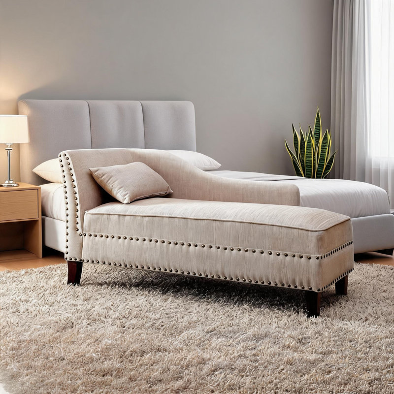 Revêtement de luxe en lin mélangé beige avec garniture cloutée pour le salon, Beige