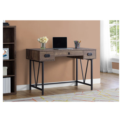 47.25" Computer Desk with Storage Drawers, Reclaimed Wood-Look Home Office Table in Brown