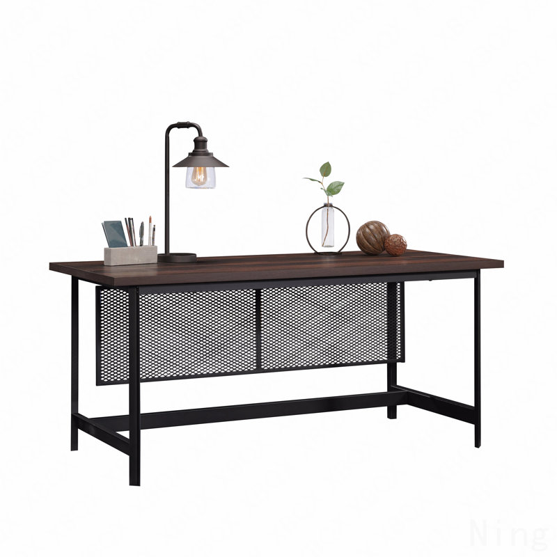 Industrial Table Desk With Spacious Work Surface, Brown Finish