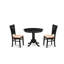 L'ensemble de 3 tables de salle à manger modernes comprend une table de cuisine ronde avec piédestal et 2 chaises de salle à manger en tissu de lin, 36 x 36 pouces, noir-96489791-108003989-108003995