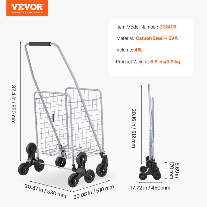 Chariot pliable 45L avec roues d'escalier