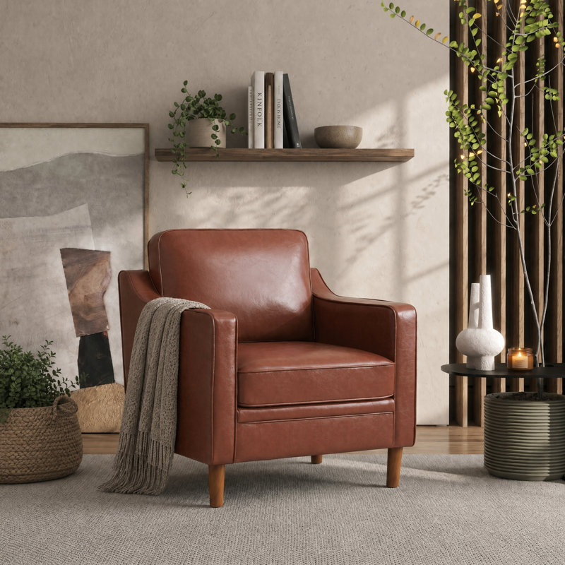 Chaise moderne en similicuir souple de 32 po de largeur, Simili cuir brun foncé