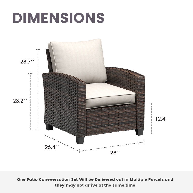 Chaises de patio en osier avec coussins, Structure brune / coussin sable