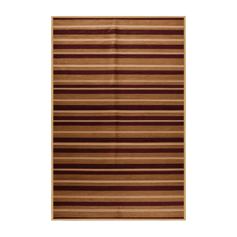 Tapis brun à rayures horizontales lavable à la machine, Rectangle 8 pi x 12 pi