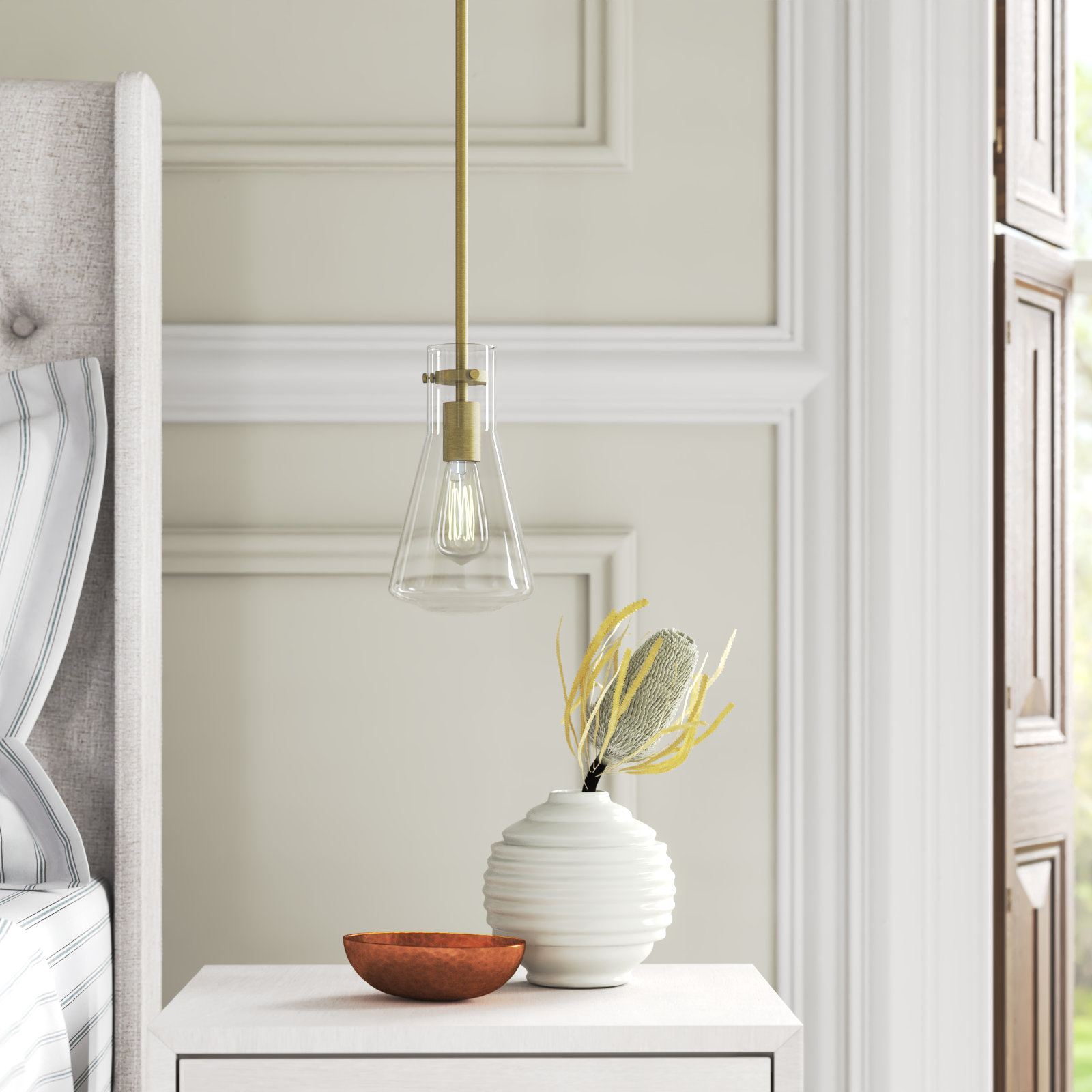 Renata Dimmable Single Light Pendant, Natural Brass