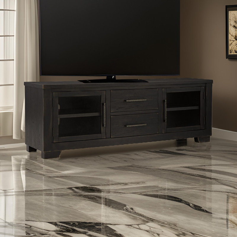 Galli Large TV Media Console, 2 Drawers, 4 Shelf, Wood, 80 Inch, Black