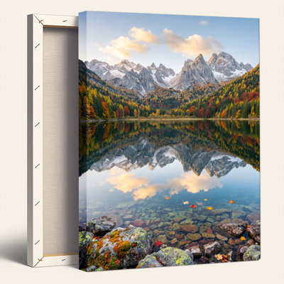 Ensemble de 1 tableau sur toile représentant un lac de montagne