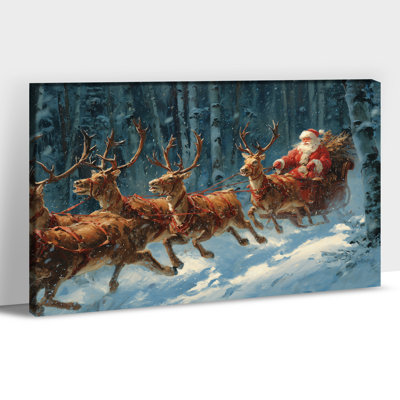Large Santa Claus Wall Art - Christmas Pictures Wall Decor, Vintage Christmas Paintings Canvas Wall Art for Living Room, Winter Wonderland Framed Artwork Prints, 28×40 inches