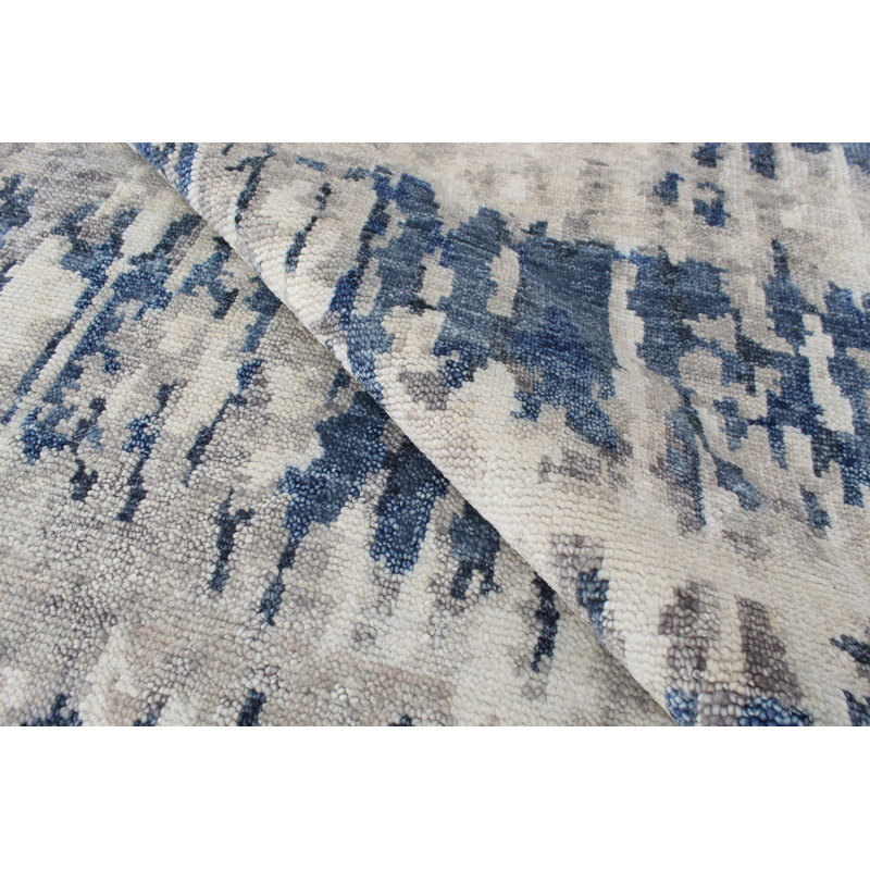 Wool Abstract Area Rug in Blue, Rectangle 2' x 3'