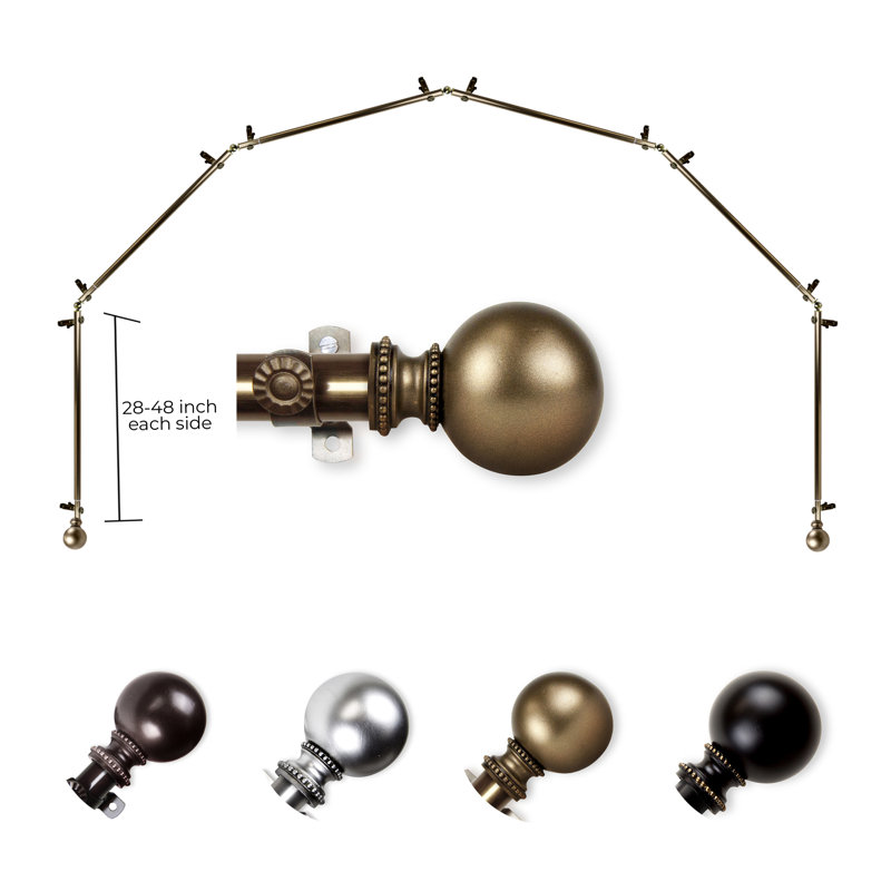 Adjustable 28'' to 48'' 0.81'' Bay Window Single Curtain Rod, Antique Brass, 28" - 48" (each side)