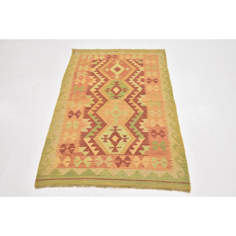 Tapis intérieur en laine rouge/orange 3 pi 3 po x 5 po one-of-kind main-noué la new age Elland