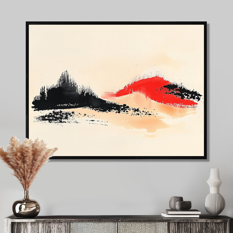 «Pure Nature», art japonais moderne à l'encre du Japon - Minimalisme abstrait, art mural, Noir, H 12 po x l 20 po