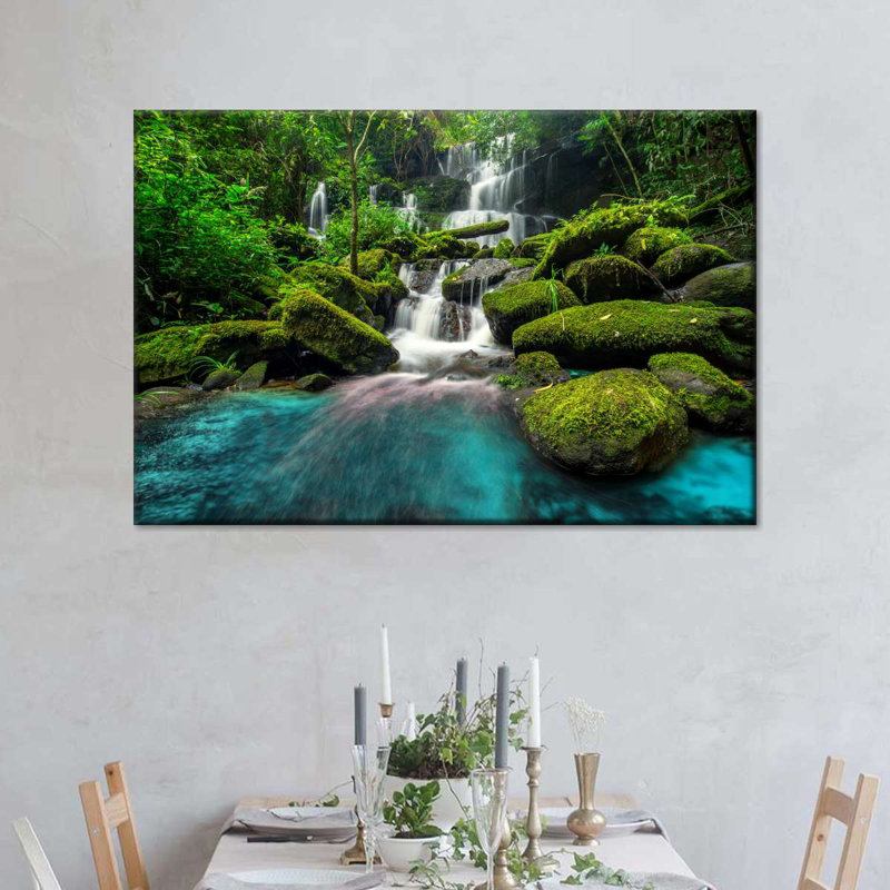 Chute d'eau tropicale, impression sur toile, H 8 po x l 12 po x P 1 po