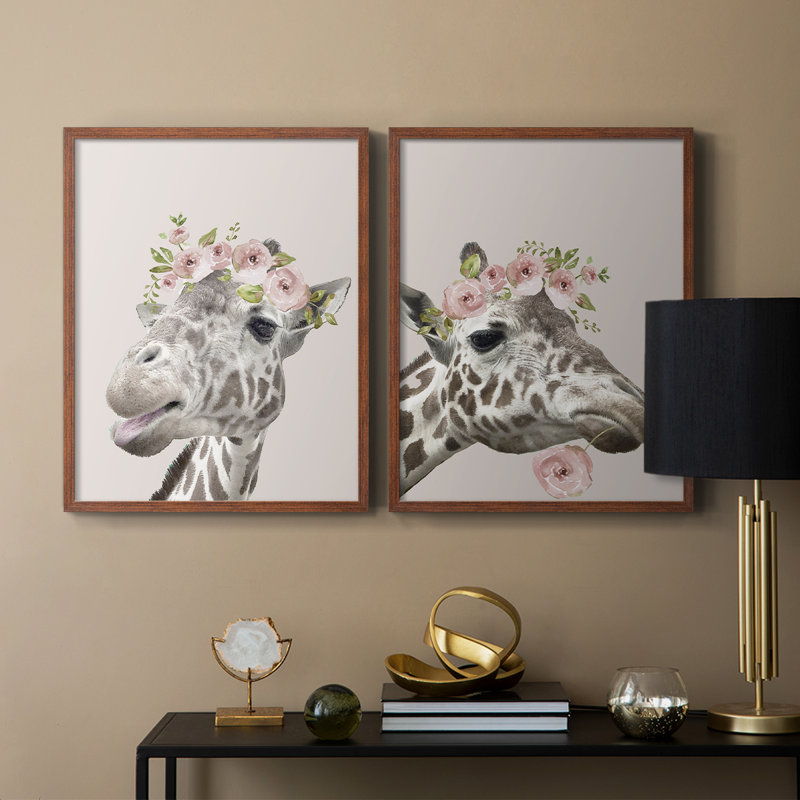 «Peek A Boo Giraffe I», reproduction encadrée de qualité supérieure - prête à être accrochée - aucun clou requis - aucun clou requis