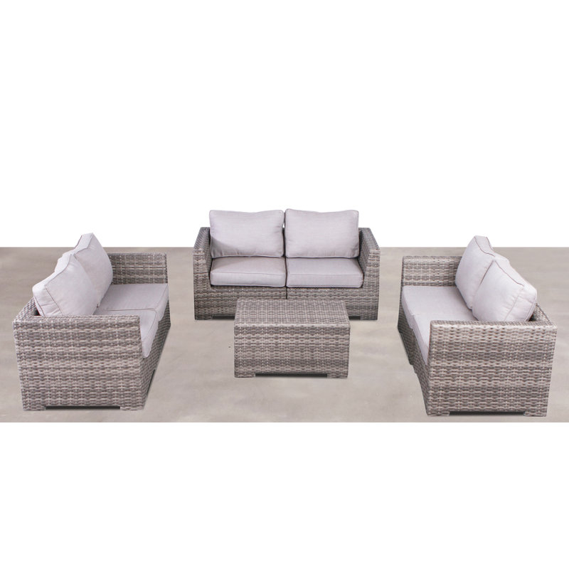 Ensemble de conversation pour 6 personnes avec coussins Carbary Wicker, Mélange de gris